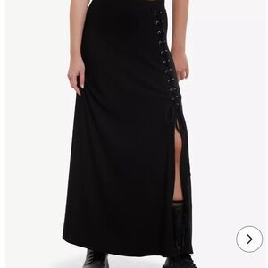 Elegant Black Lace-Up Maxi Skirt